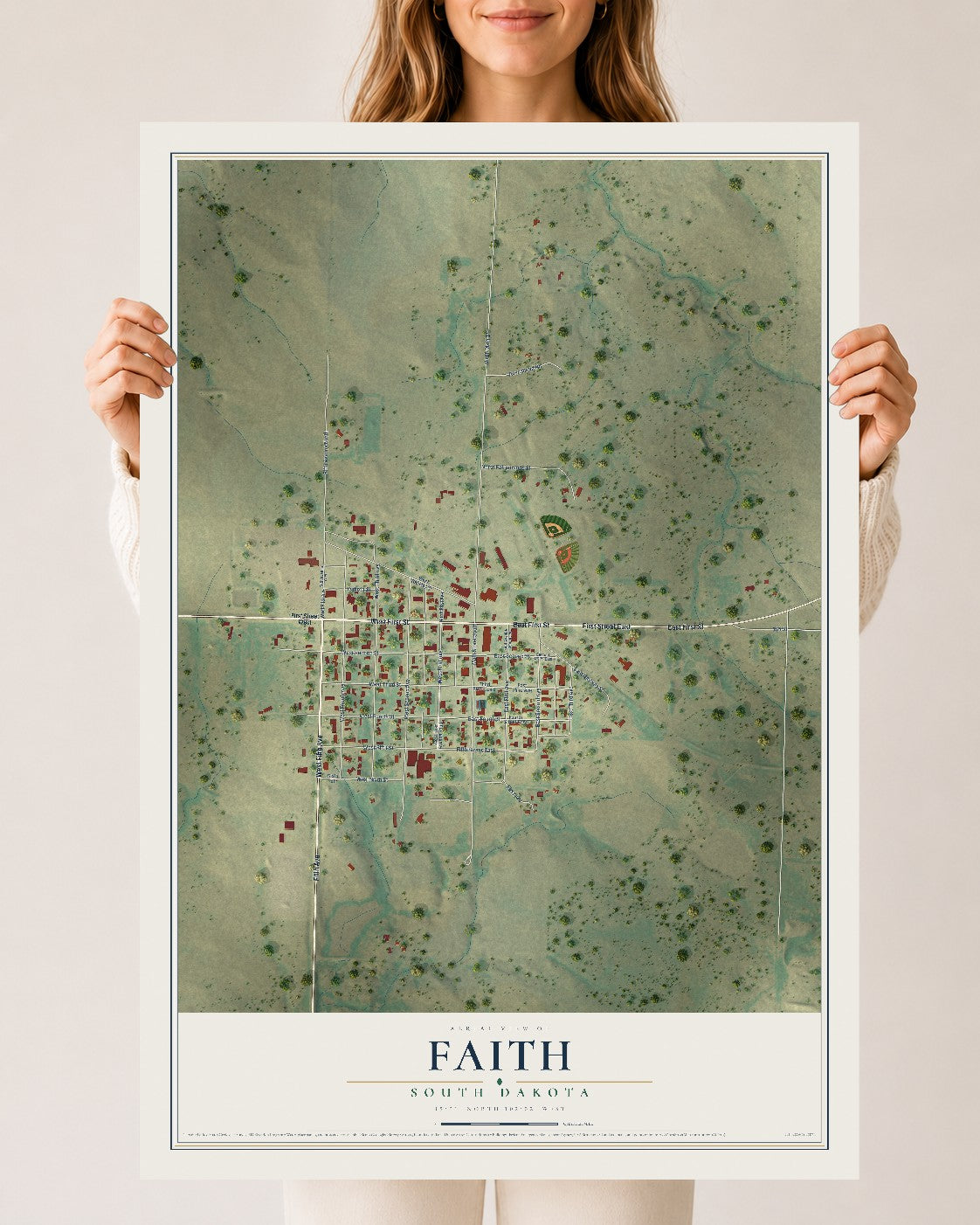 Map of Faith, South Dakota, 24 x 36 inch unframed archival matte print