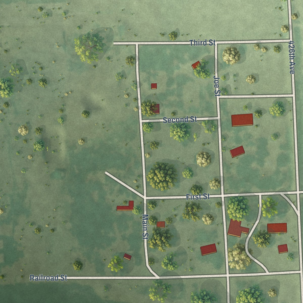 Close-up of the map of Farmer, South Dakota print showing street and building detail