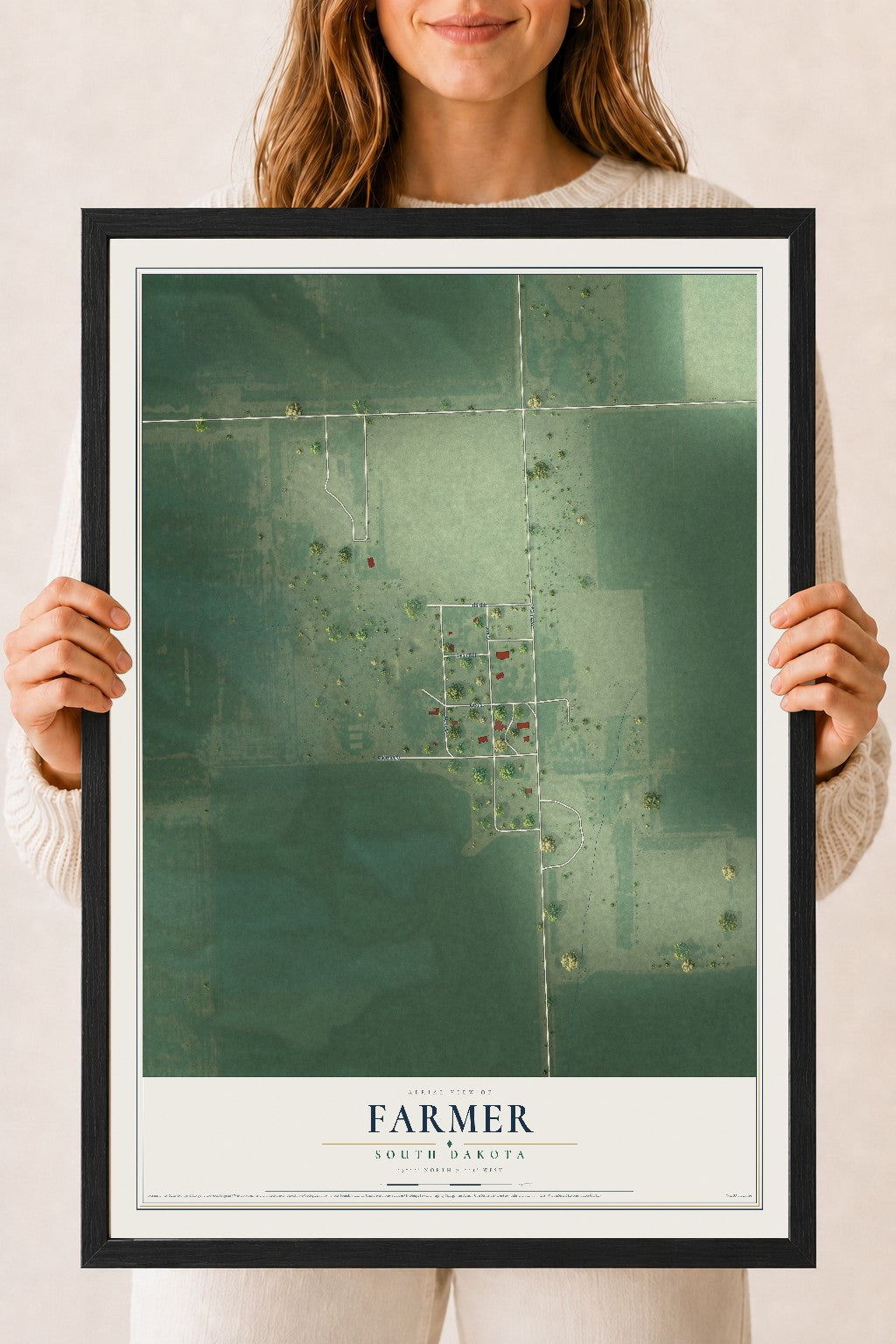 Map of Farmer, South Dakota, 18 x 24 inch print in a black wood frame