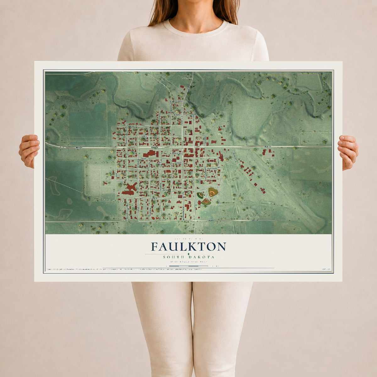 Map of Faulkton, South Dakota, 24 x 36 inch unframed archival matte print