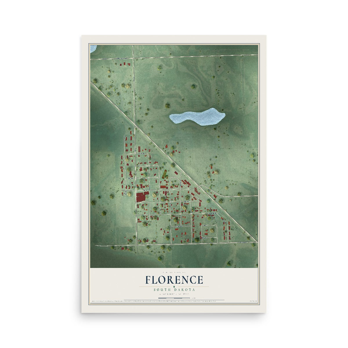 Map of Florence, South Dakota, 12 x 18 inch unframed archival matte print