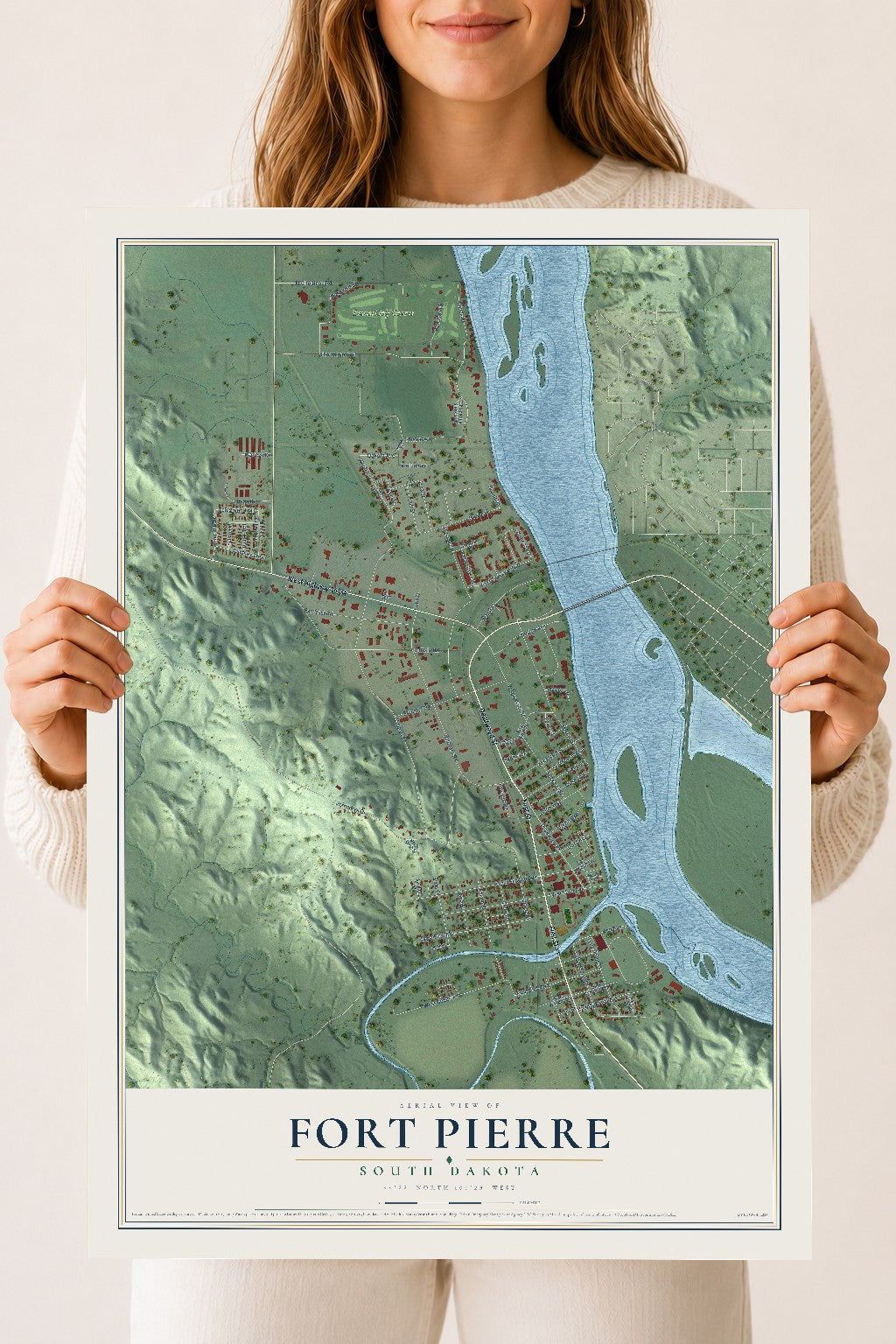 Map of Fort Pierre, South Dakota, 18 x 24 inch unframed archival matte print
