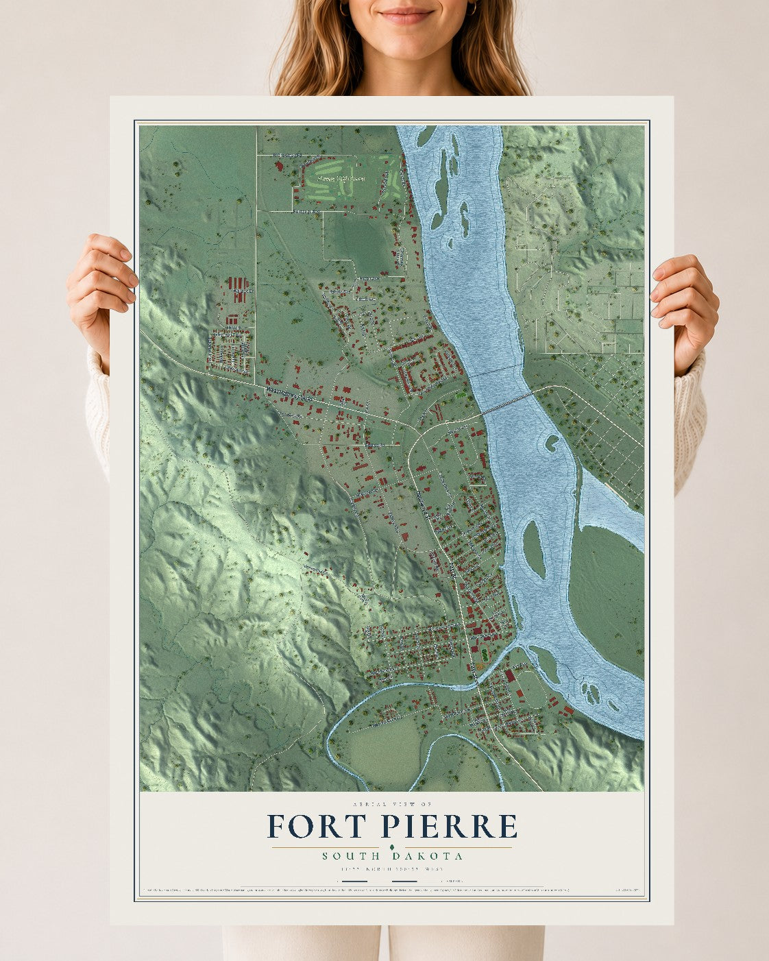 Map of Fort Pierre, South Dakota, 24 x 36 inch unframed archival matte print