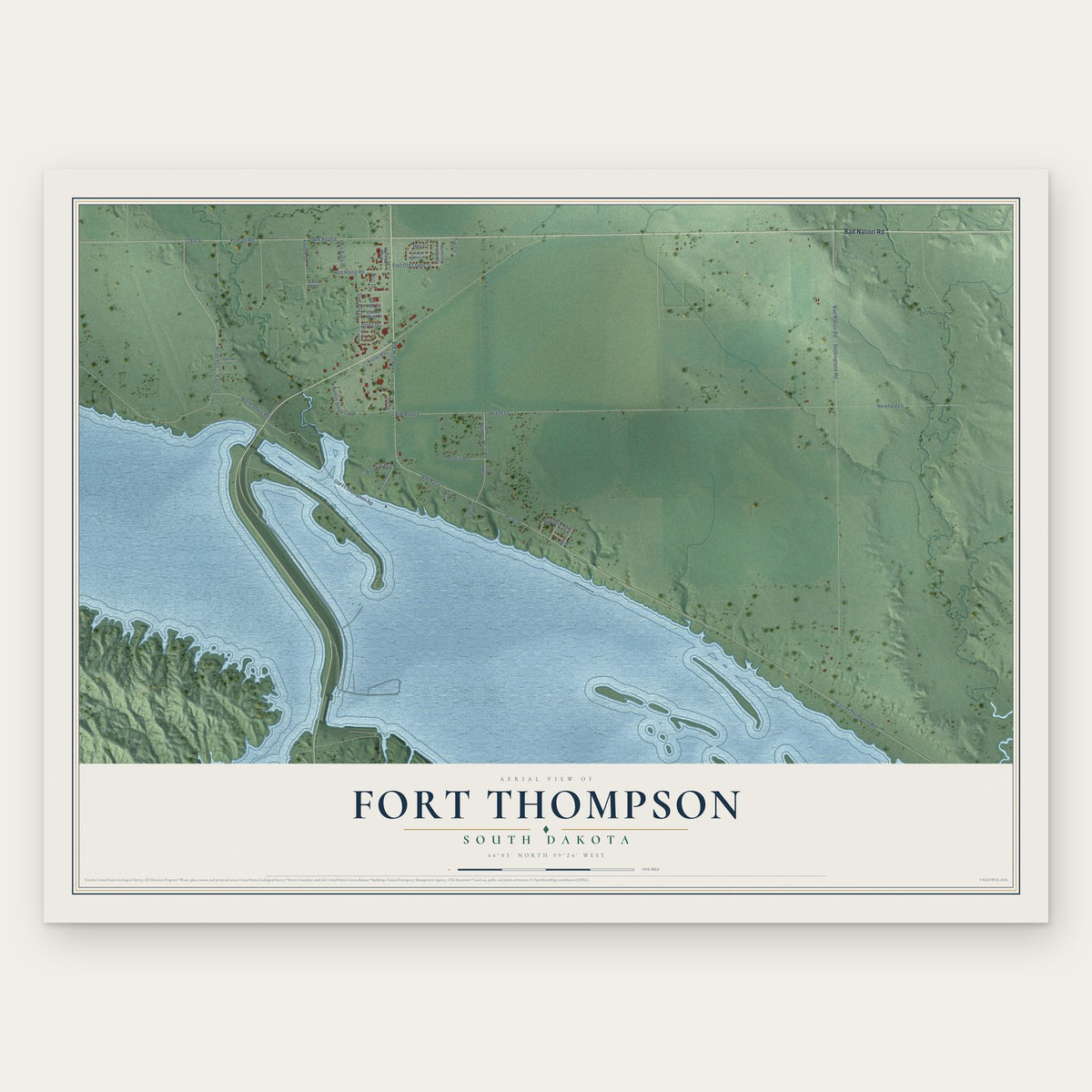 Fort Thompson, South Dakota map print, the full design
