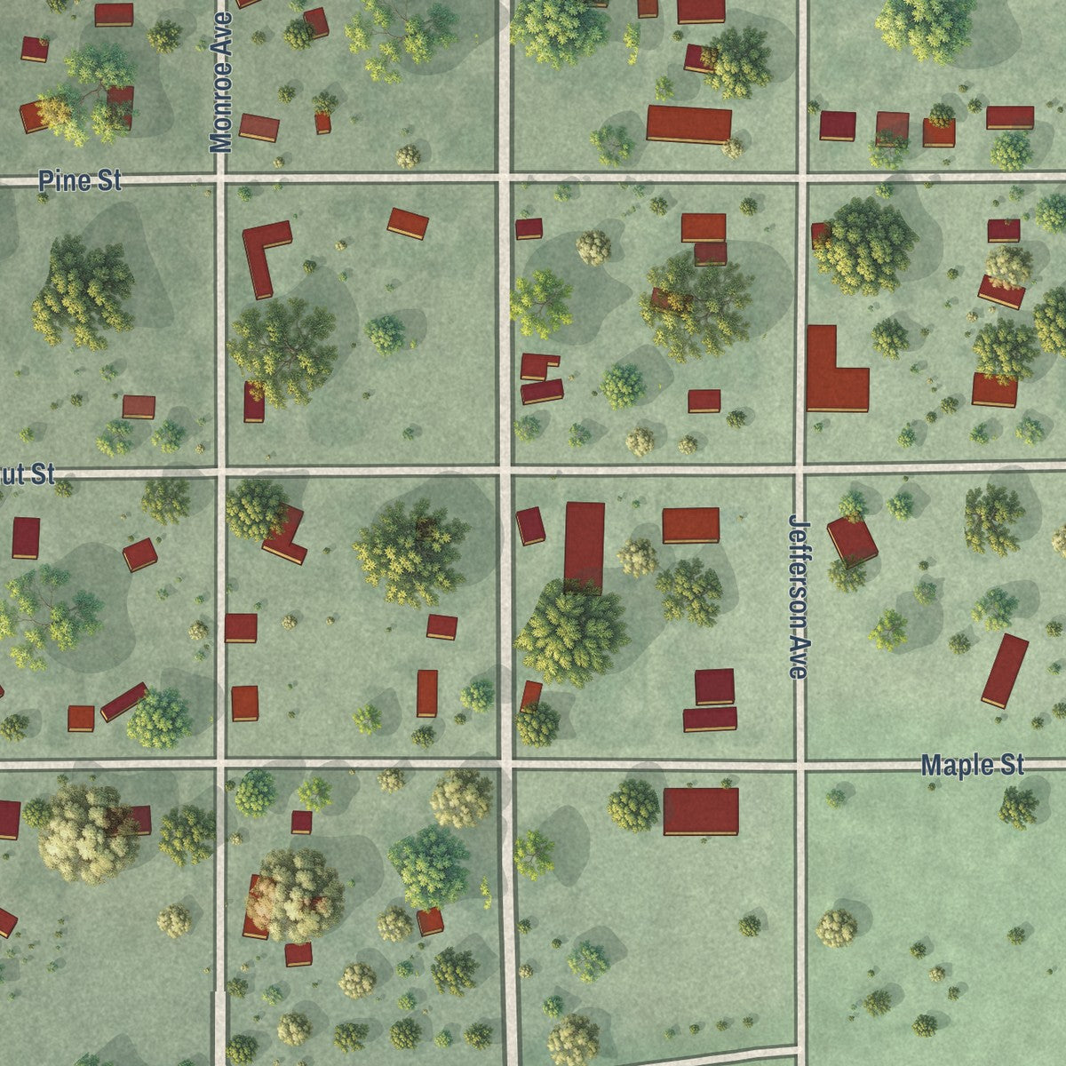 Close-up of the map of Frankfort, South Dakota print showing street and building detail