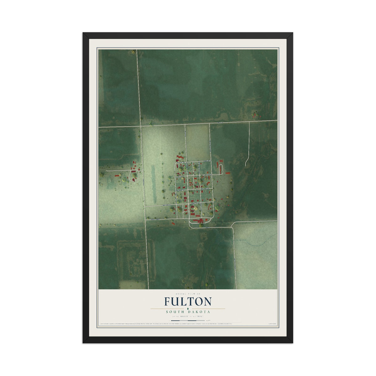 Map of Fulton, South Dakota, 12 x 18 inch print in a black wood frame