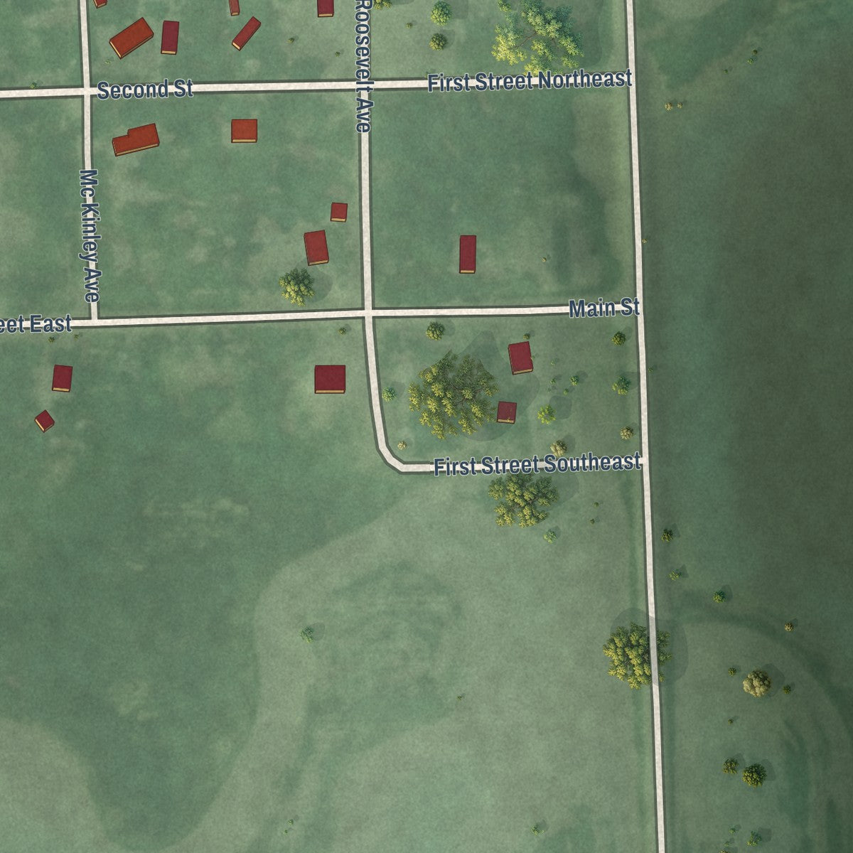 Second close-up of the map of Garden City, South Dakota print showing more streets and buildings