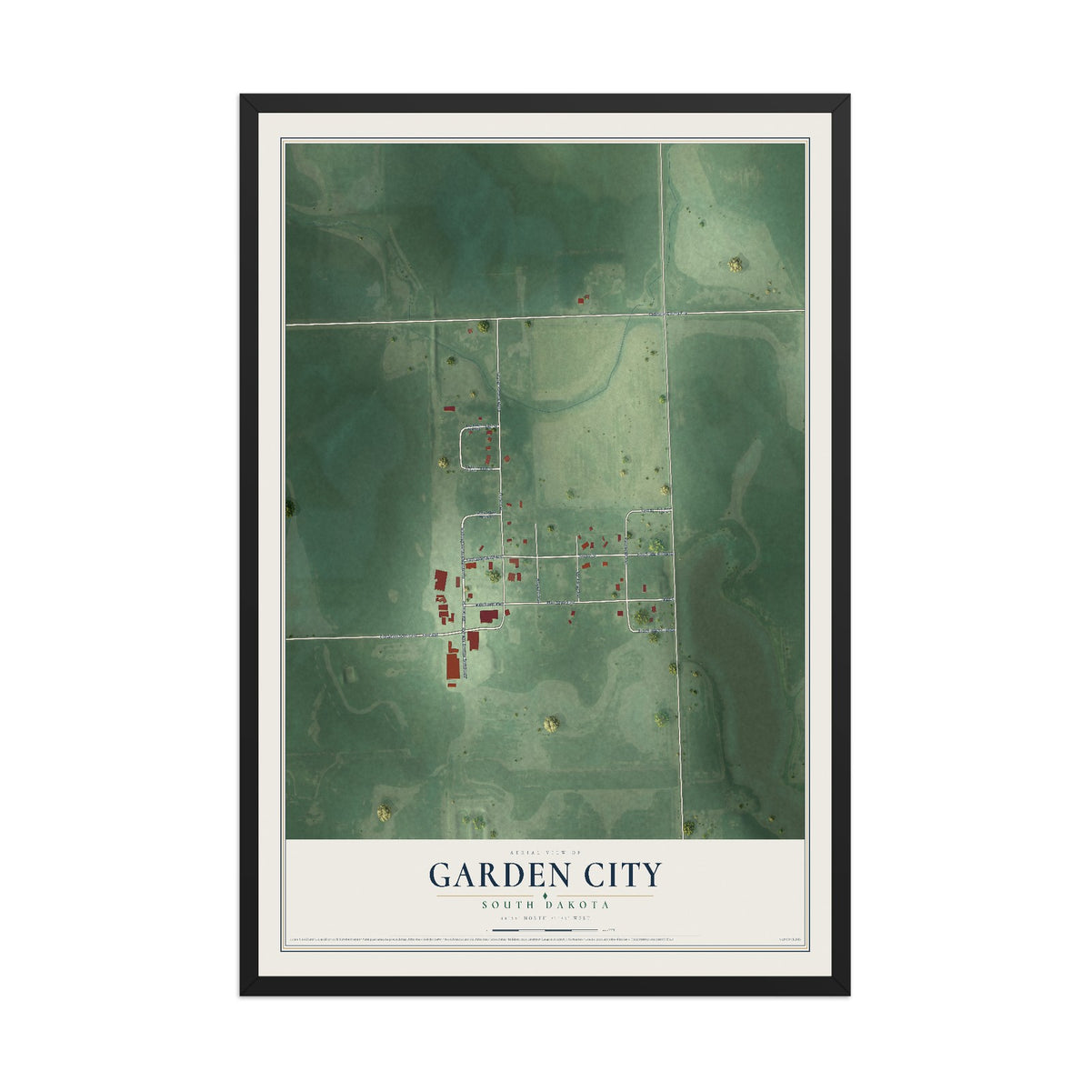 Map of Garden City, South Dakota, 12 x 18 inch print in a black wood frame