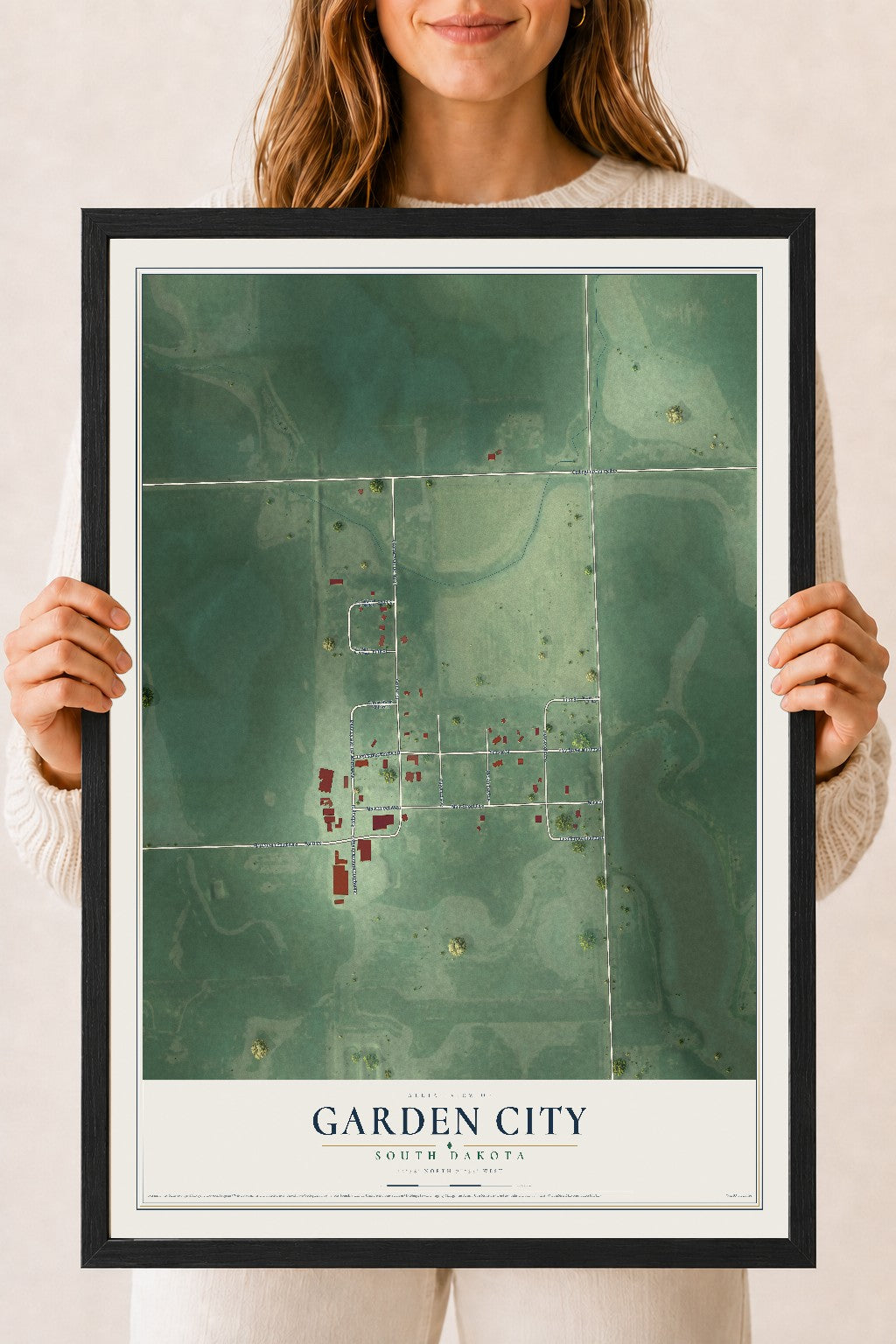 Map of Garden City, South Dakota, 18 x 24 inch print in a black wood frame