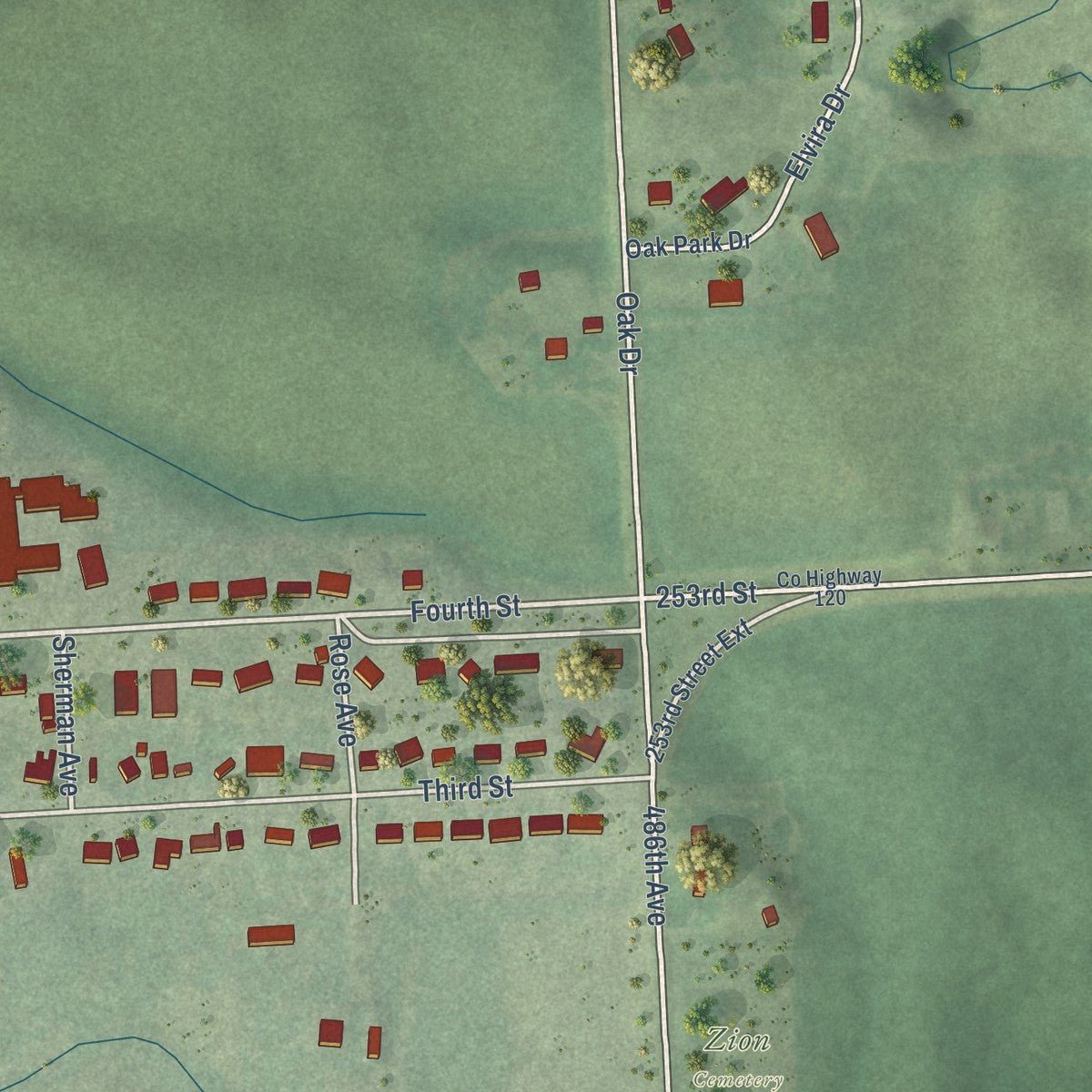 Second close-up of the map of Garretson, South Dakota print showing more streets and buildings