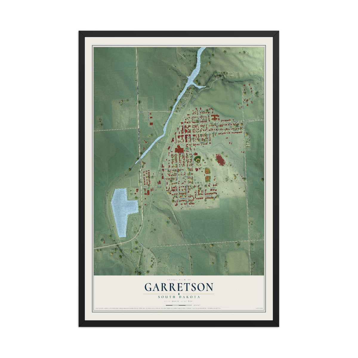 Map of Garretson, South Dakota, 12 x 18 inch print in a black wood frame