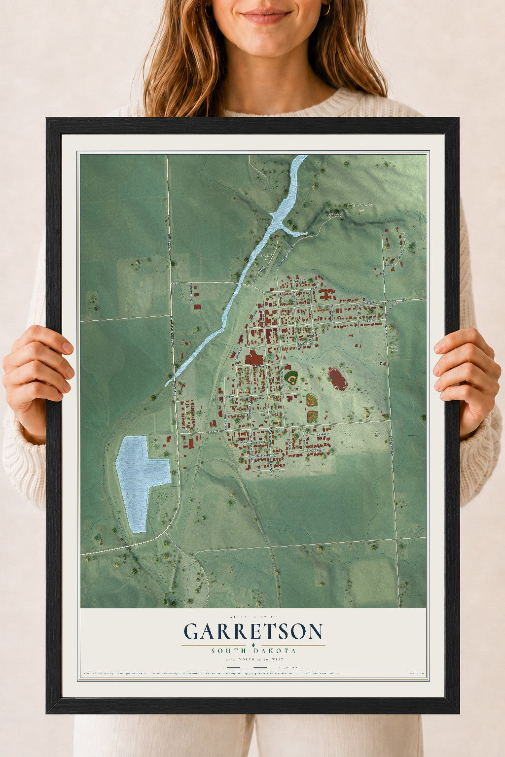 Map of Garretson, South Dakota, 18 x 24 inch print in a black wood frame