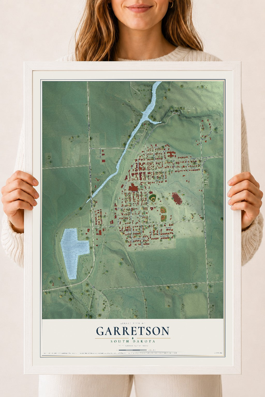Map of Garretson, South Dakota, 18 x 24 inch print in a white wood frame