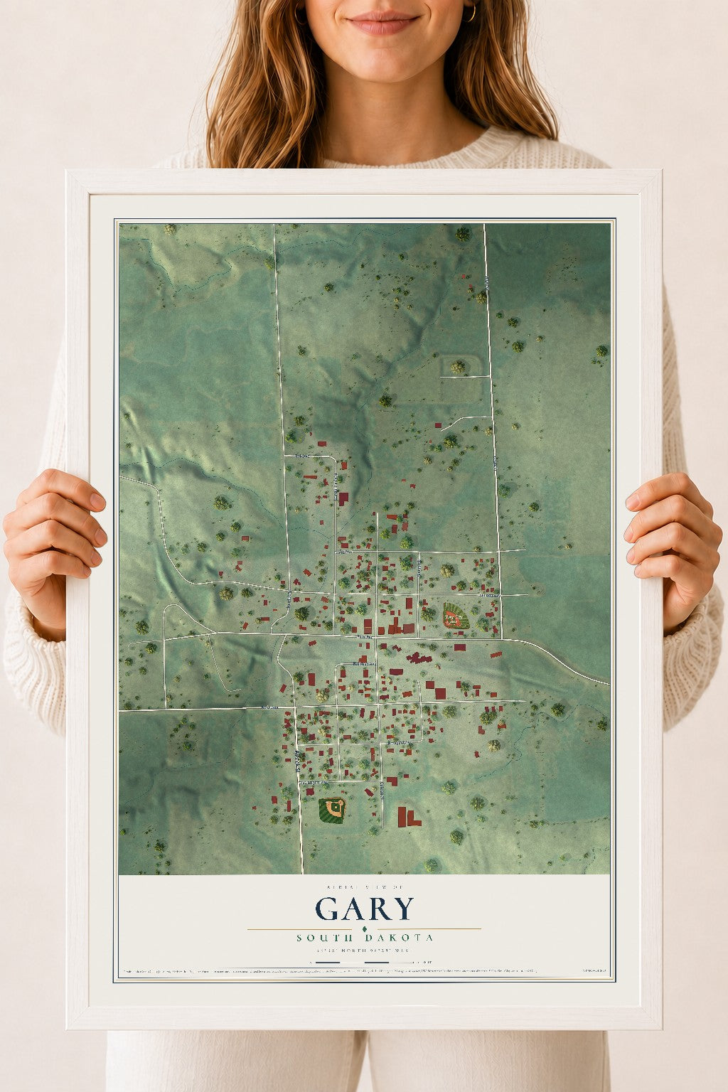 Map of Gary, South Dakota, 18 x 24 inch print in a white wood frame