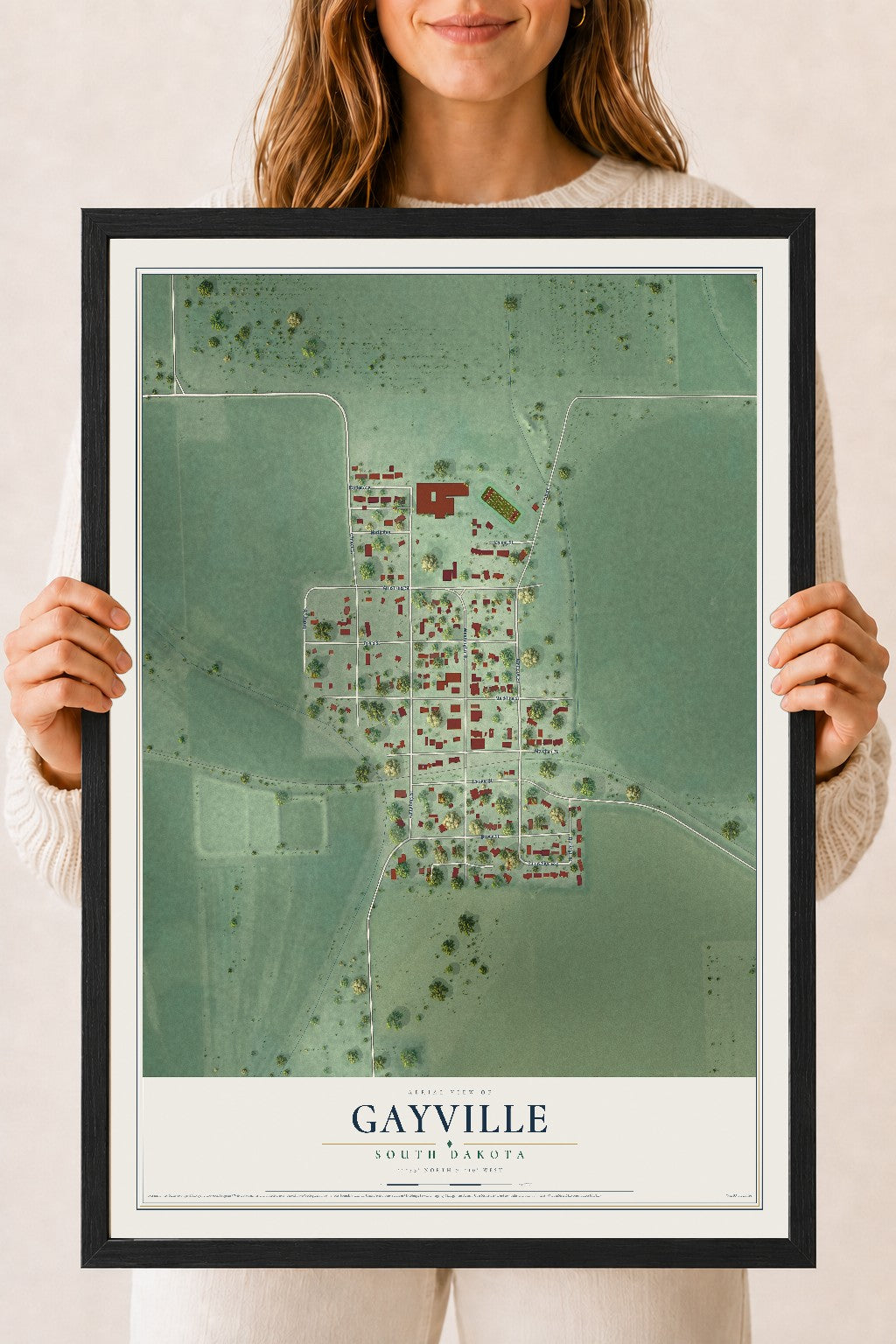 Map of Gayville, South Dakota, 18 x 24 inch print in a black wood frame