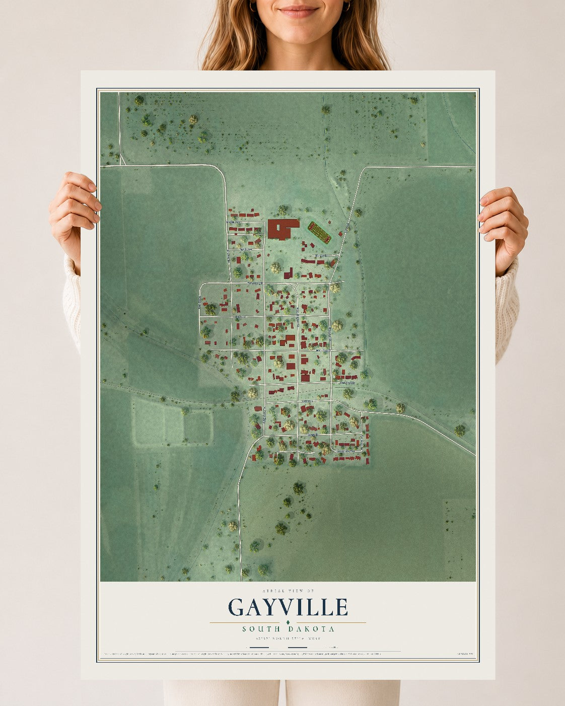 Map of Gayville, South Dakota, 24 x 36 inch unframed archival matte print