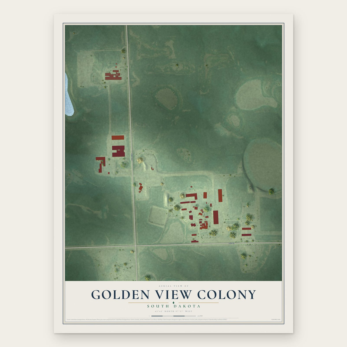Golden View Colony, South Dakota map print, the full design
