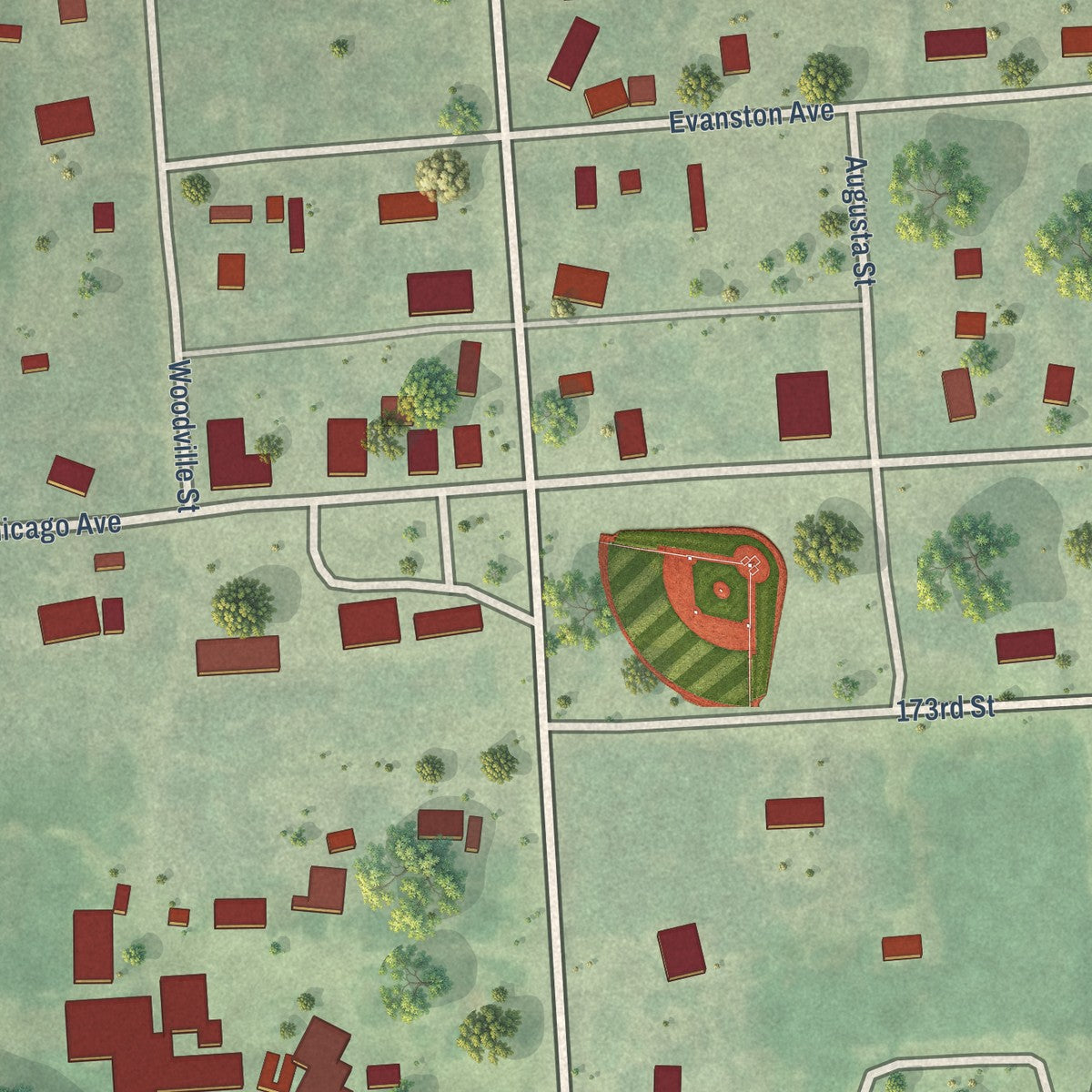 Close-up of the map of Goodwin, South Dakota print showing street and building detail