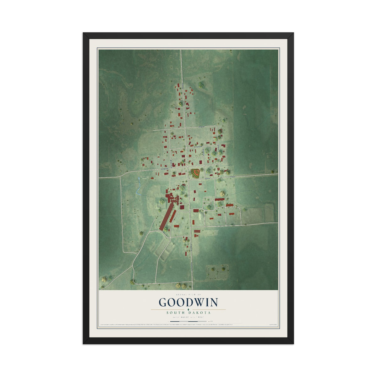 Map of Goodwin, South Dakota, 12 x 18 inch print in a black wood frame