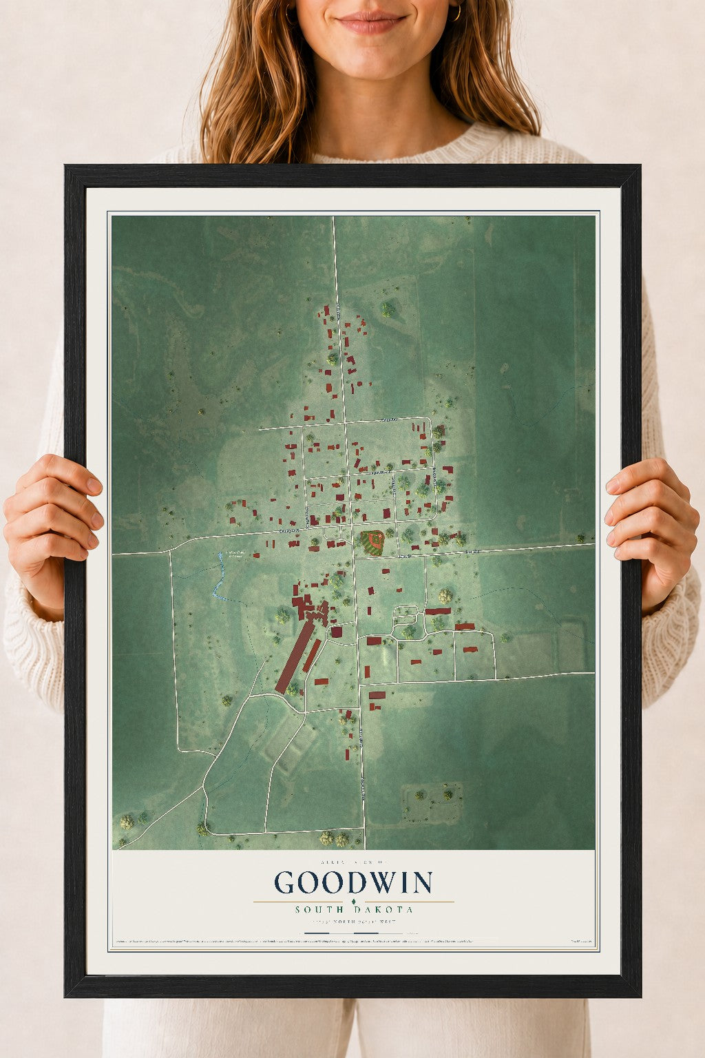 Map of Goodwin, South Dakota, 18 x 24 inch print in a black wood frame
