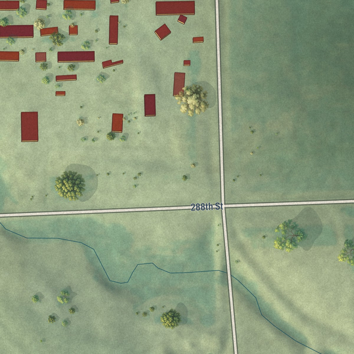Close-up of the map of Greenwood Colony, South Dakota print showing street and building detail