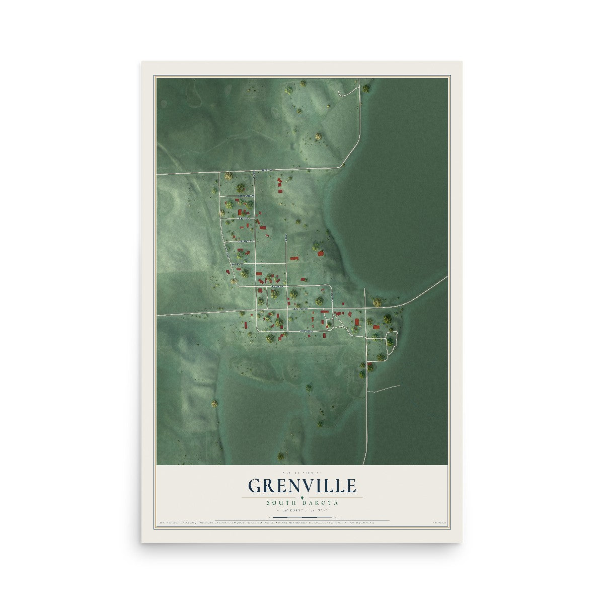Map of Grenville, South Dakota, 12 x 18 inch unframed archival matte print