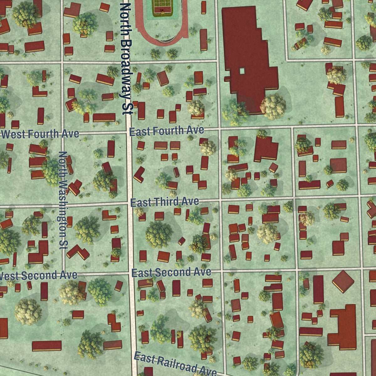 Close-up of the map of Groton, South Dakota print showing street and building detail