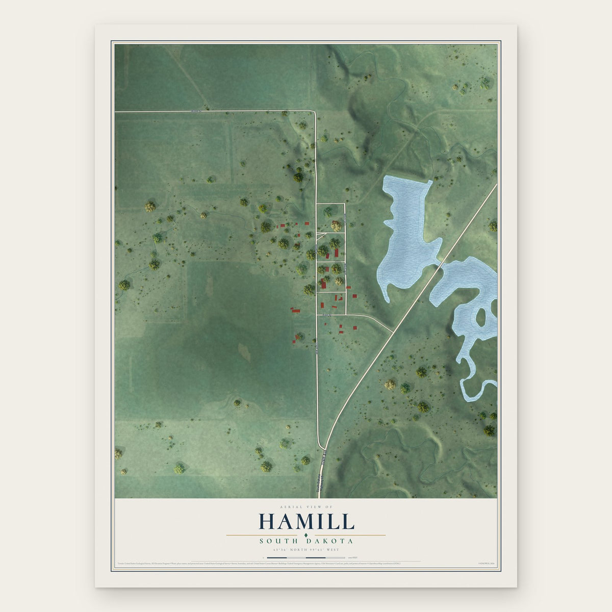 Hamill, South Dakota map print, the full design