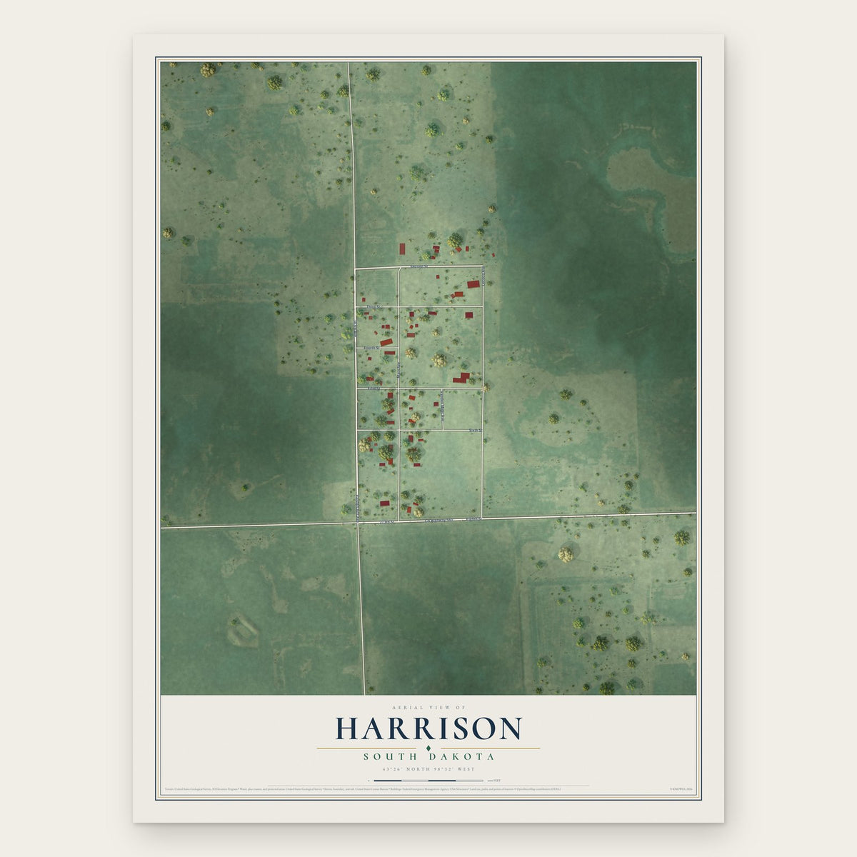 Harrison, South Dakota map print, the full design