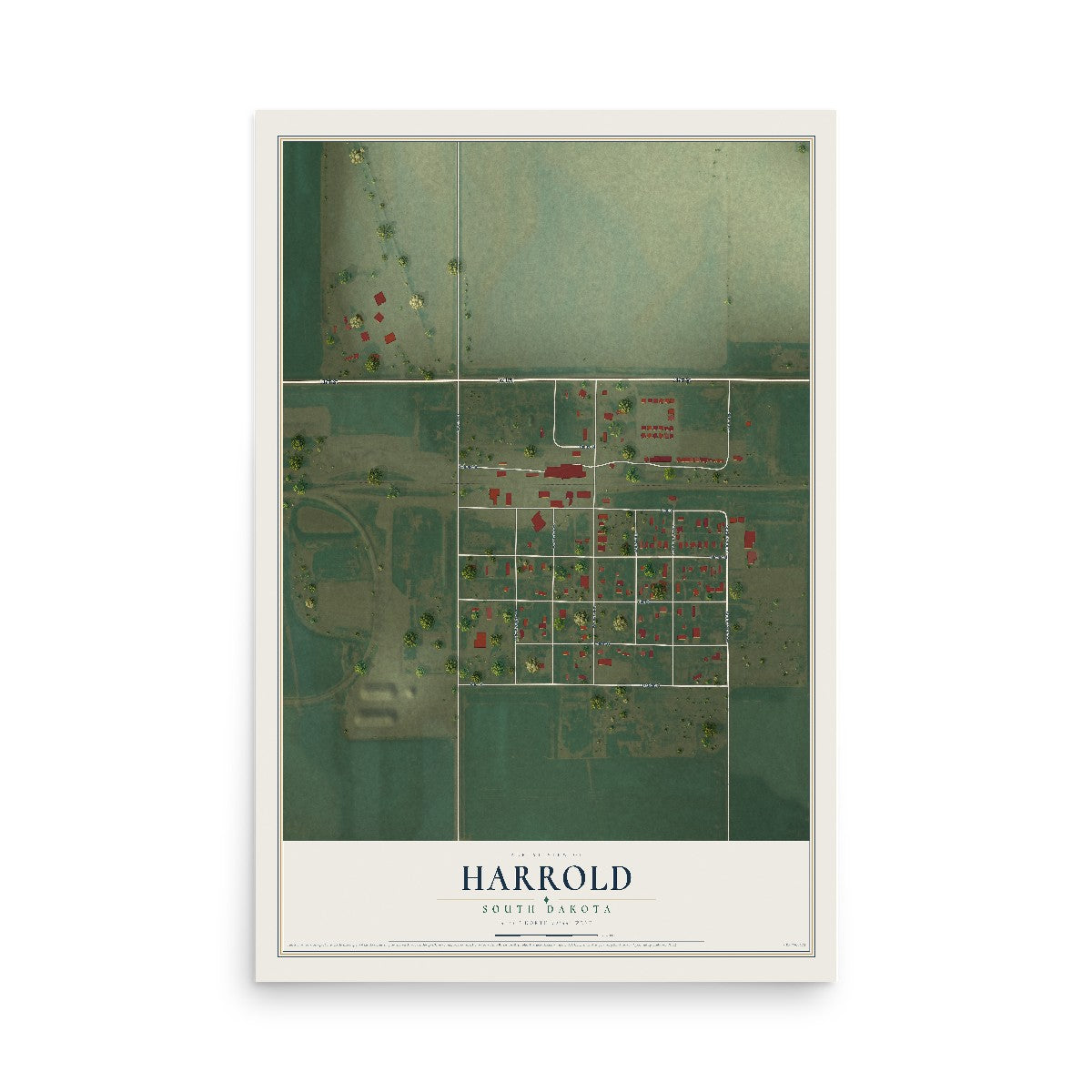 Map of Harrold, South Dakota, 12 x 18 inch unframed archival matte print