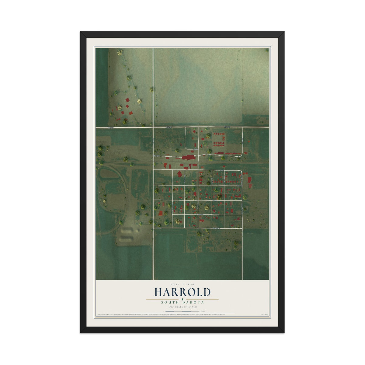 Map of Harrold, South Dakota, 12 x 18 inch print in a black wood frame