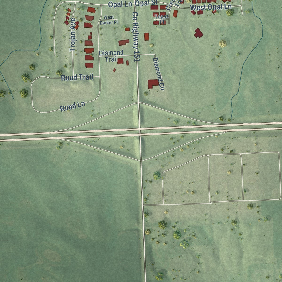 Second close-up of the map of Hartford, South Dakota print showing more streets and buildings