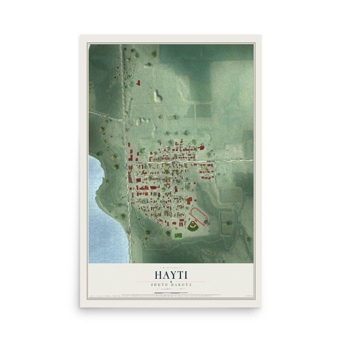 Map of Hayti, South Dakota, 12 x 18 inch unframed archival matte print