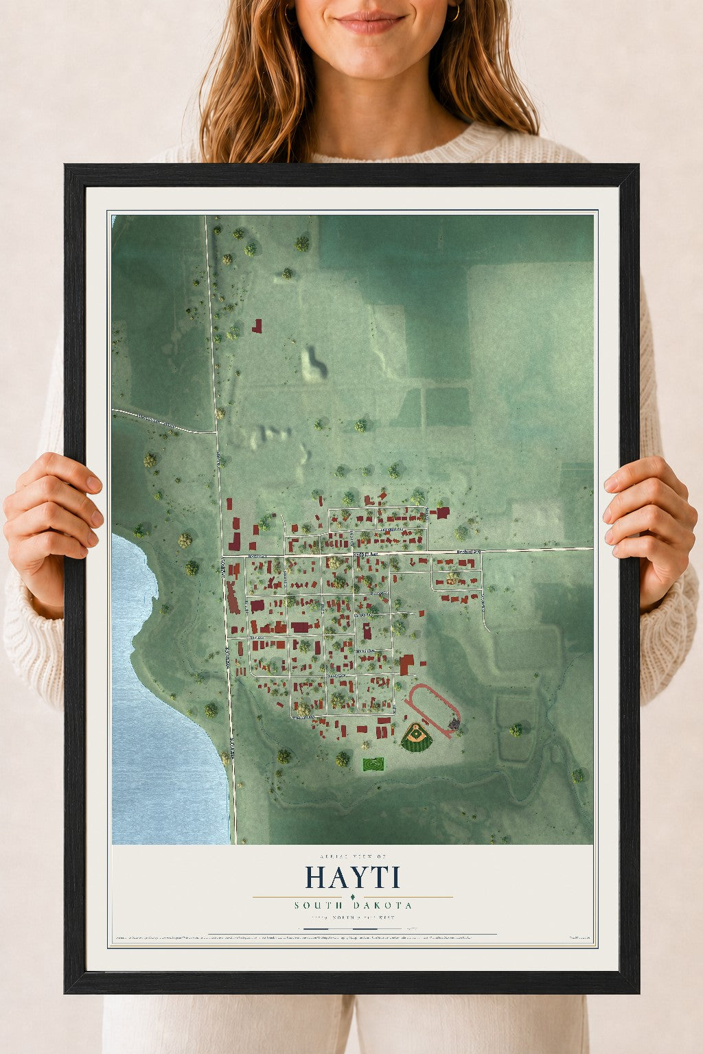 Map of Hayti, South Dakota, 18 x 24 inch print in a black wood frame