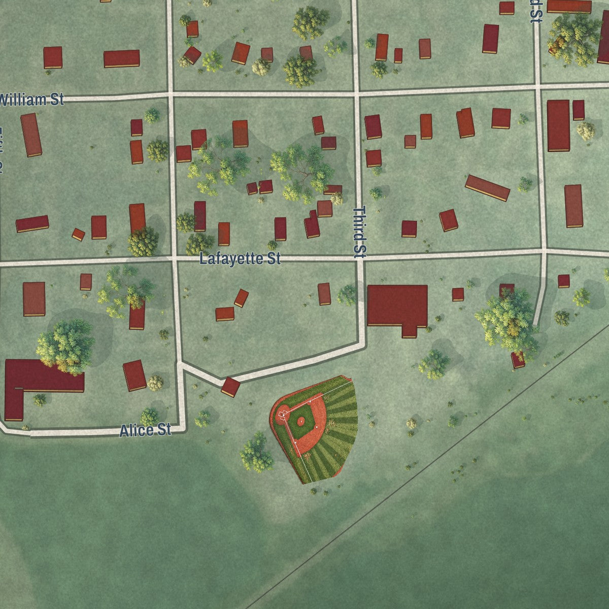 Close-up of the map of Hazel, South Dakota print showing street and building detail