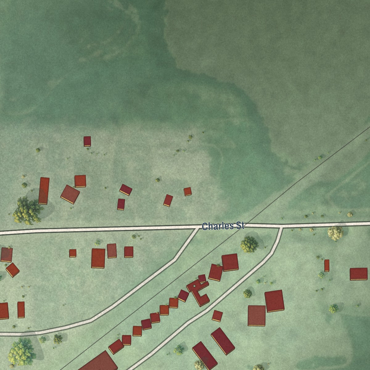 Second close-up of the map of Hazel, South Dakota print showing more streets and buildings