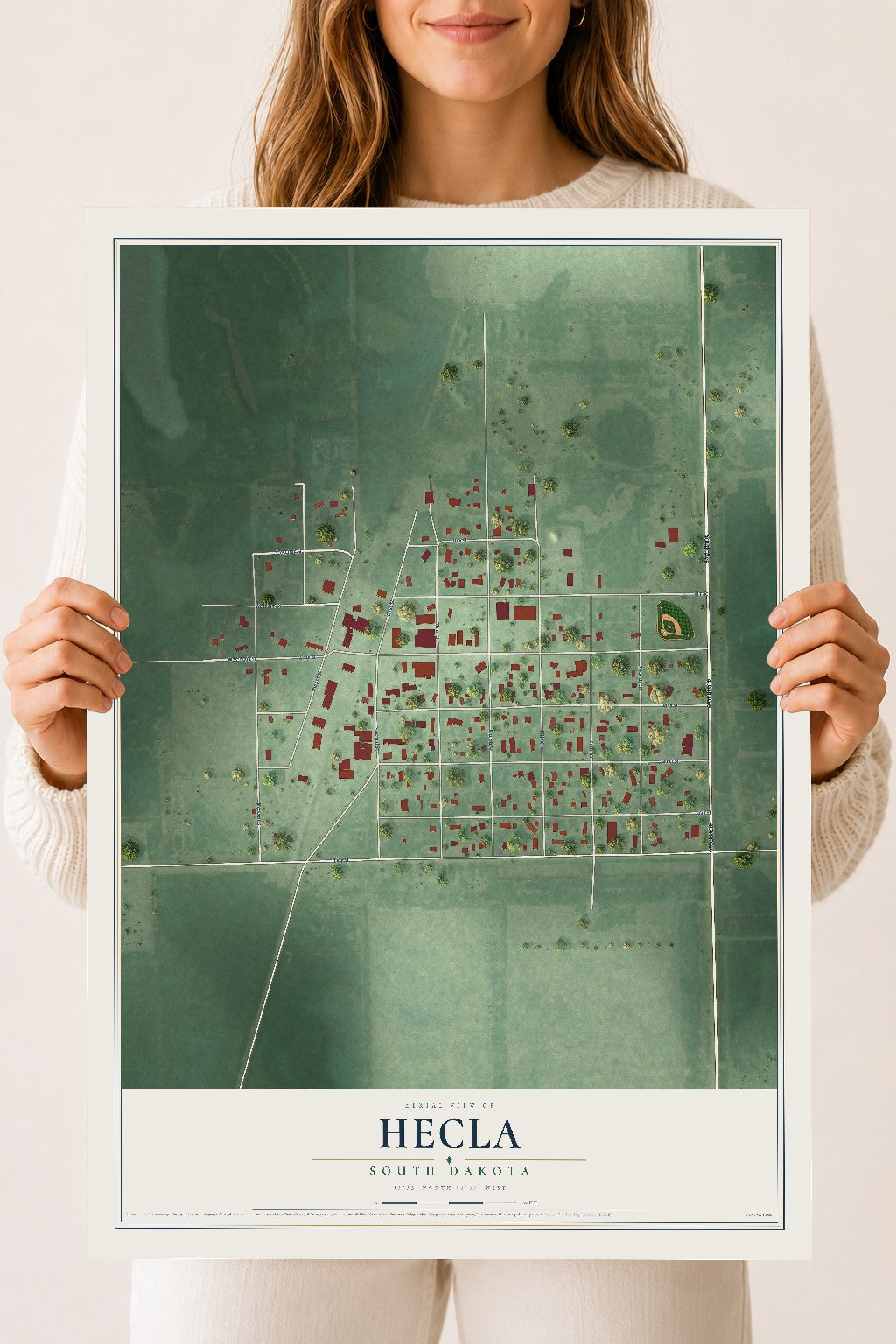 Map of Hecla, South Dakota, 18 x 24 inch unframed archival matte print