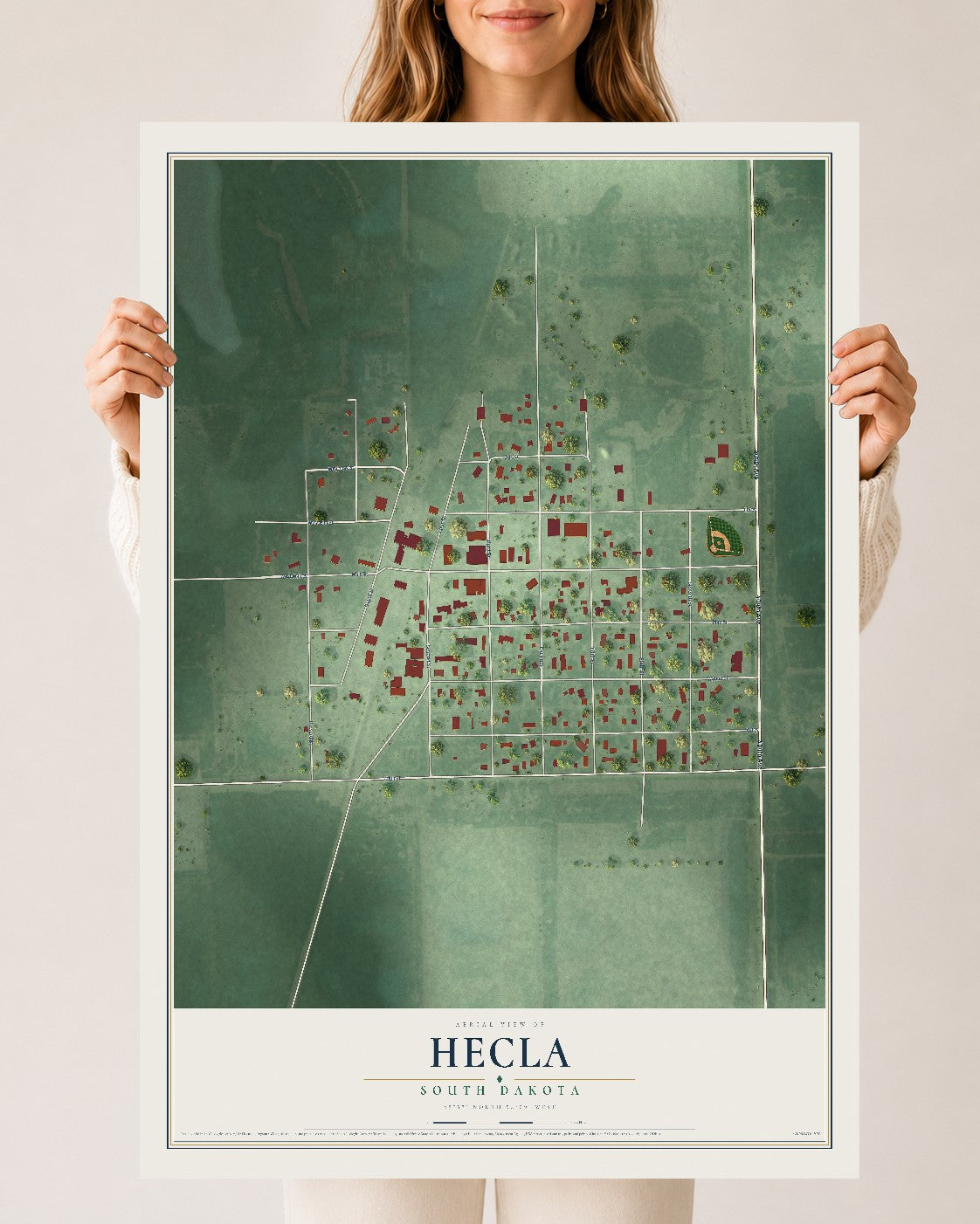 Map of Hecla, South Dakota, 24 x 36 inch unframed archival matte print