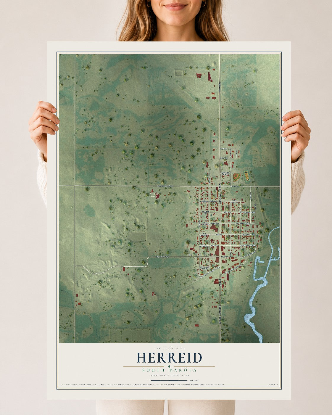 Map of Herreid, South Dakota, 24 x 36 inch unframed archival matte print