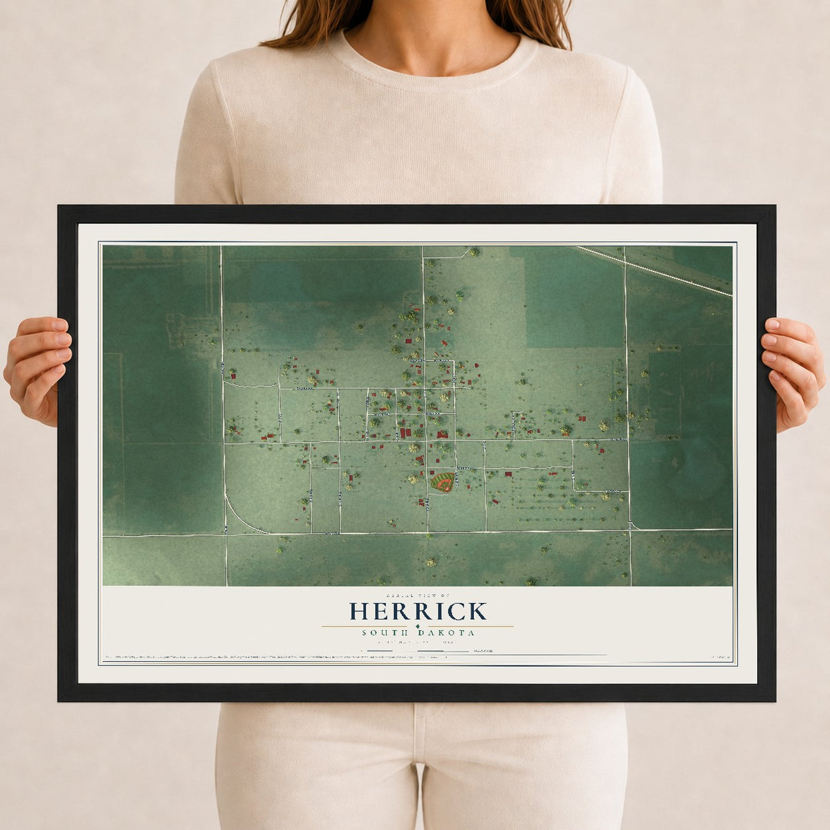 Map of Herrick, South Dakota, 12 x 18 inch print in a black wood frame