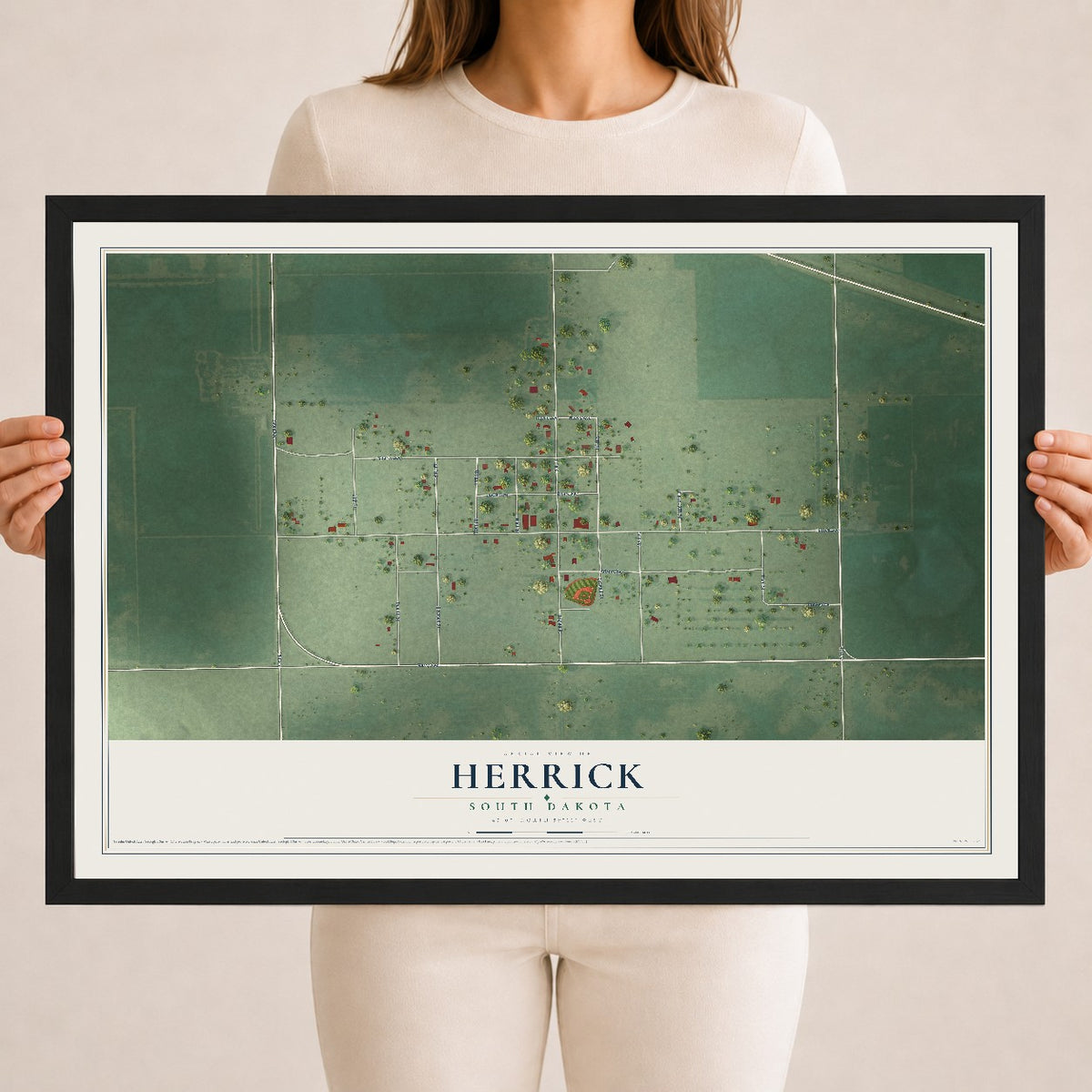 Map of Herrick, South Dakota, 18 x 24 inch print in a black wood frame