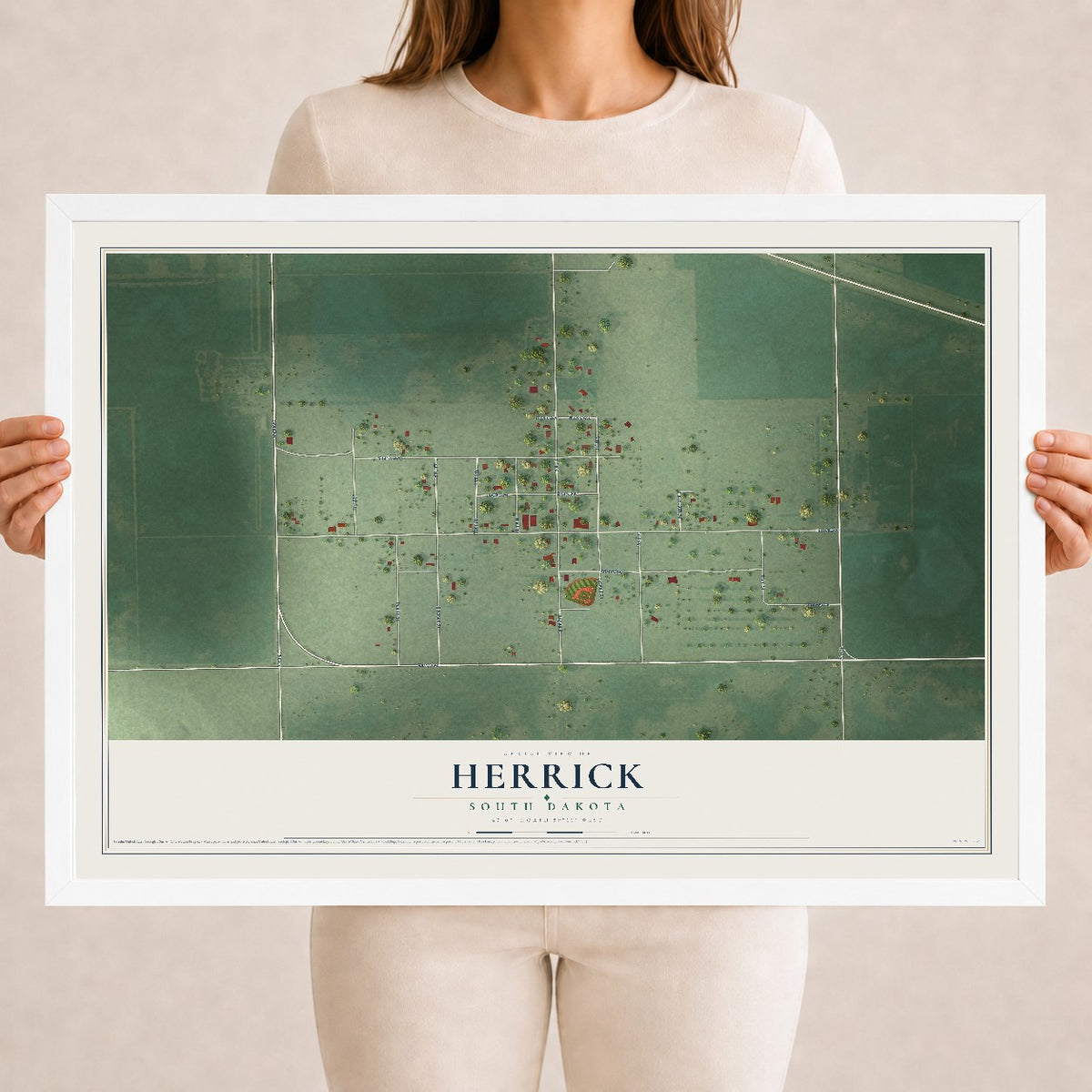 Map of Herrick, South Dakota, 18 x 24 inch print in a white wood frame