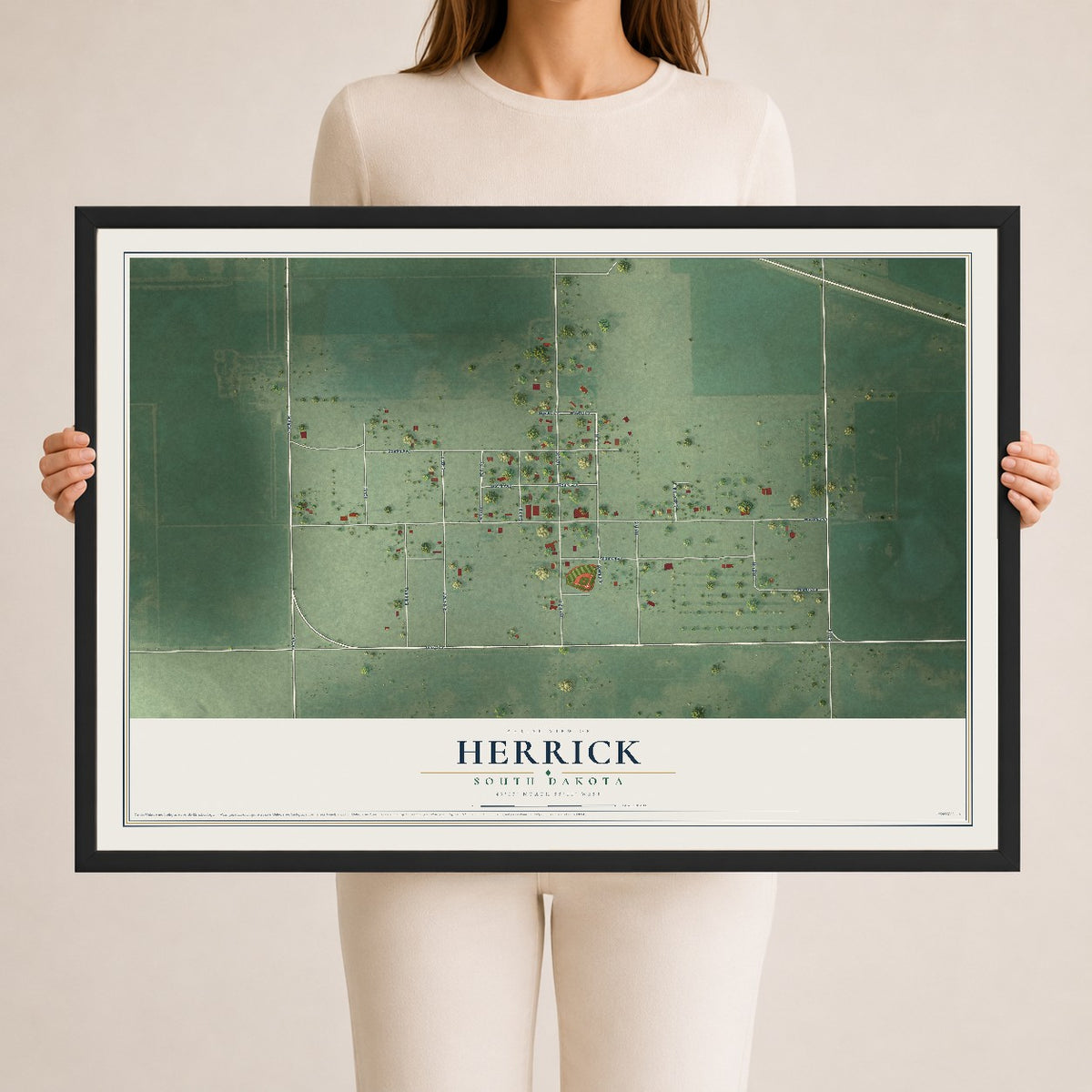 Map of Herrick, South Dakota, 24 x 36 inch print in a black wood frame