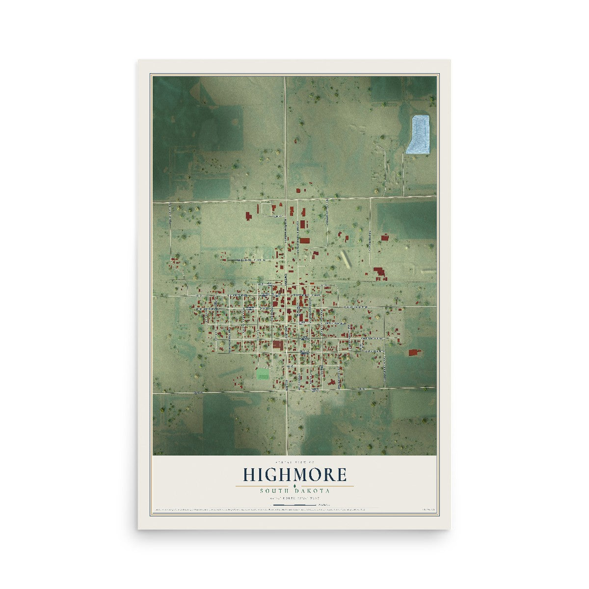 Map of Highmore, South Dakota, 12 x 18 inch unframed archival matte print