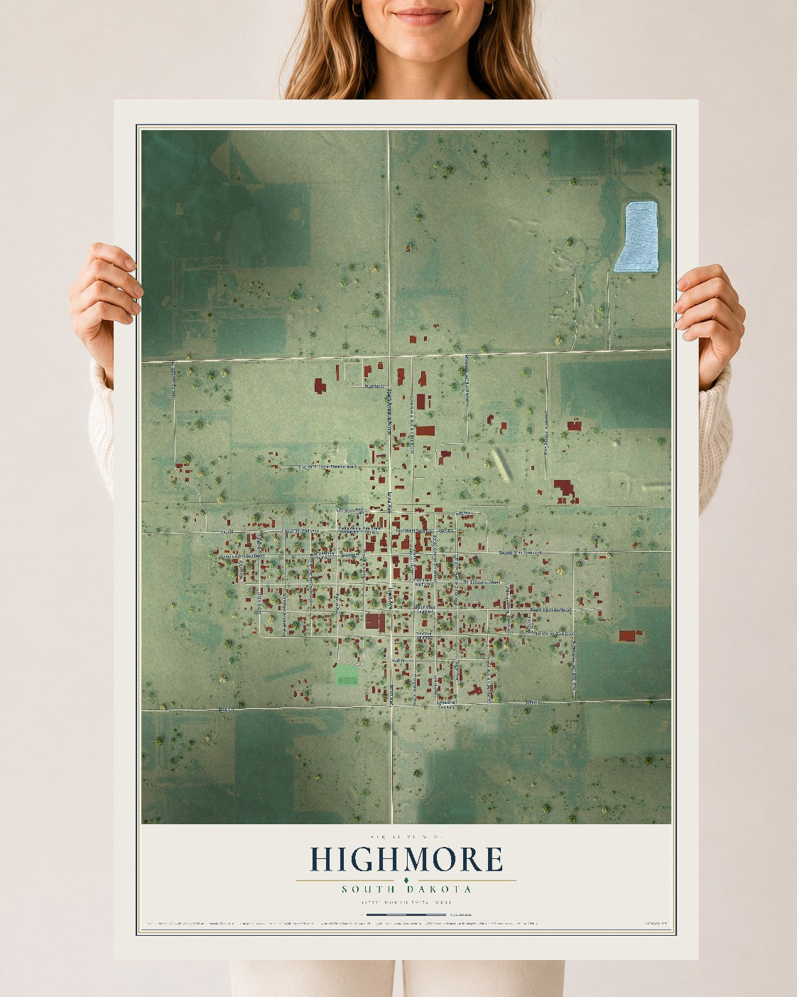 Map of Highmore, South Dakota, 24 x 36 inch unframed archival matte print