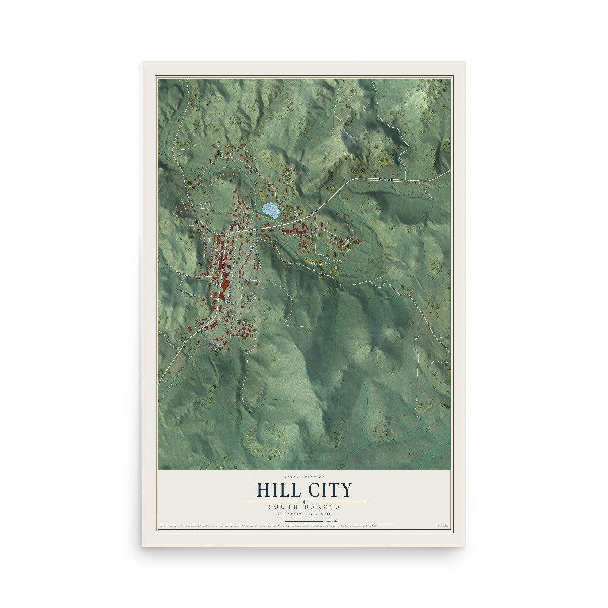 Map of Hill City, South Dakota, 12 x 18 inch unframed archival matte print