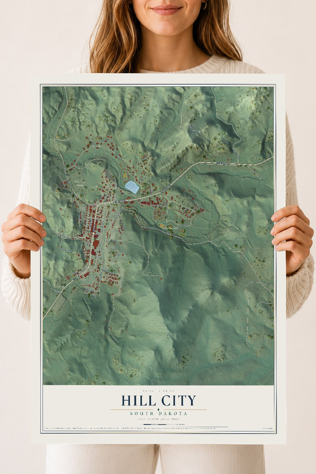 Map of Hill City, South Dakota, 18 x 24 inch unframed archival matte print