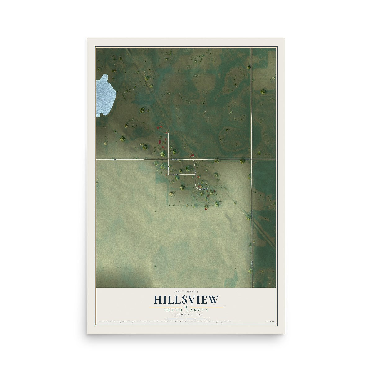 Map of Hillsview, South Dakota, 12 x 18 inch unframed archival matte print