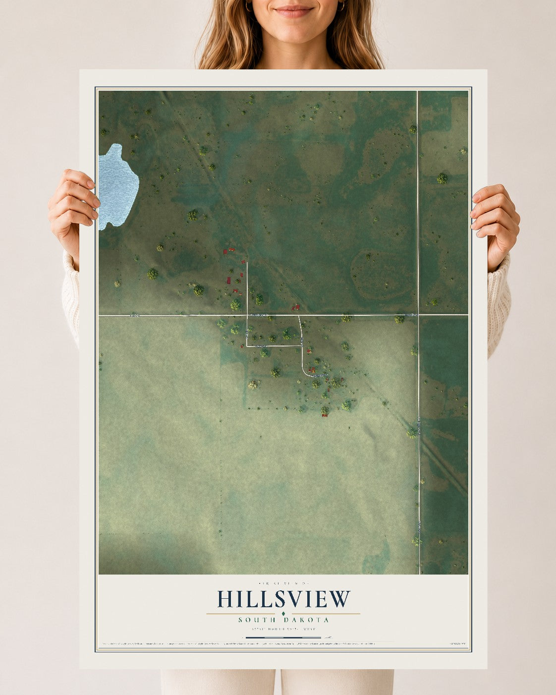 Map of Hillsview, South Dakota, 24 x 36 inch unframed archival matte print