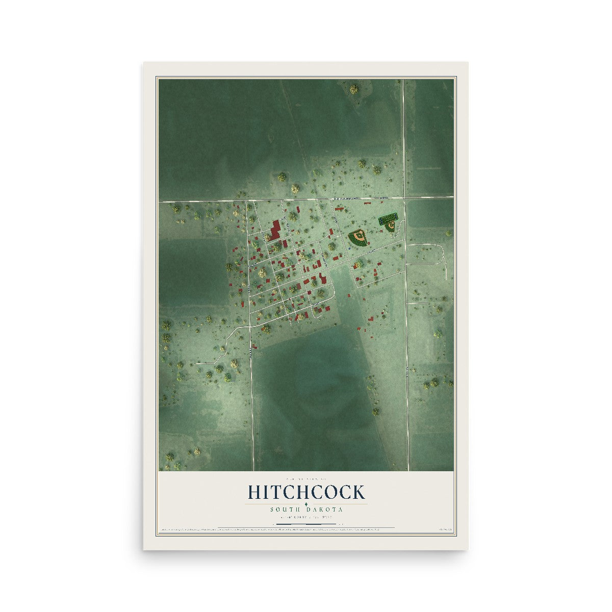 Map of Hitchcock, South Dakota, 12 x 18 inch unframed archival matte print